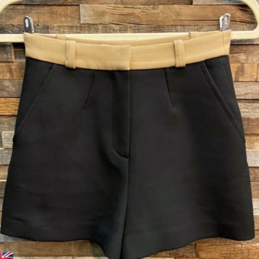 Maje Black High Waisted Shorts with Tan Waistband